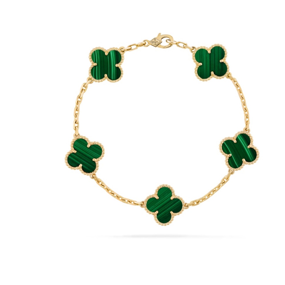 Van Cleef & Arpels Vintage Alhambra bracelet, 5 motifs. 18k gold, Malachite.